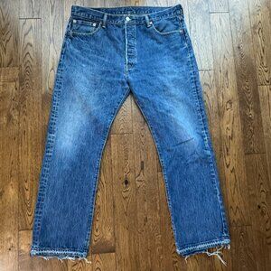 Levi's Men's 501 Original Fit Men's Dark Wash Jeans Button Fly Raw Hem 36x29